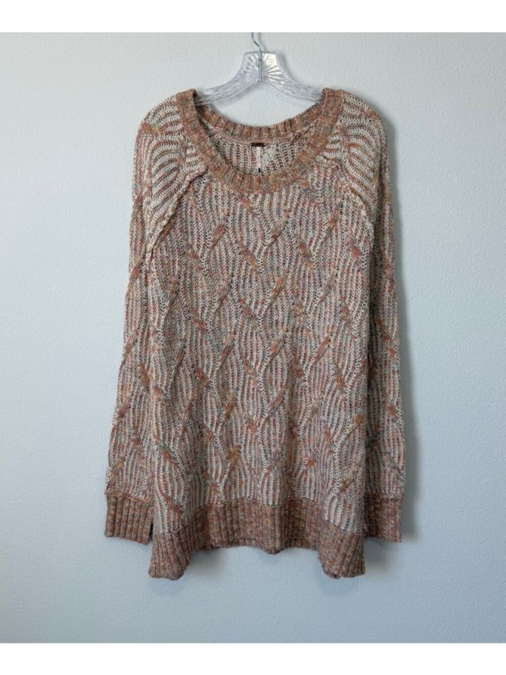 Free People Cotton Blend Long Sleeve Crew Neck Melange Cable Knit Sweater Size S